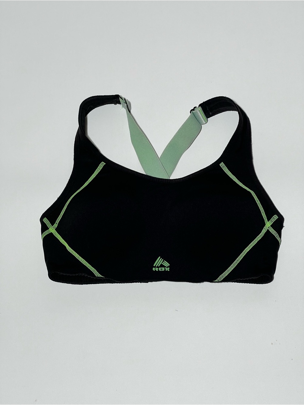 RBX Black Sports Bra with Mint Green Straps Size M